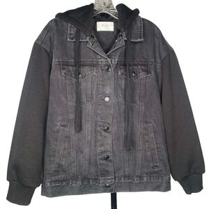 Womens KANCAN Tori Hooded Boyfriend Denim Jacket Black Mixed Material size small